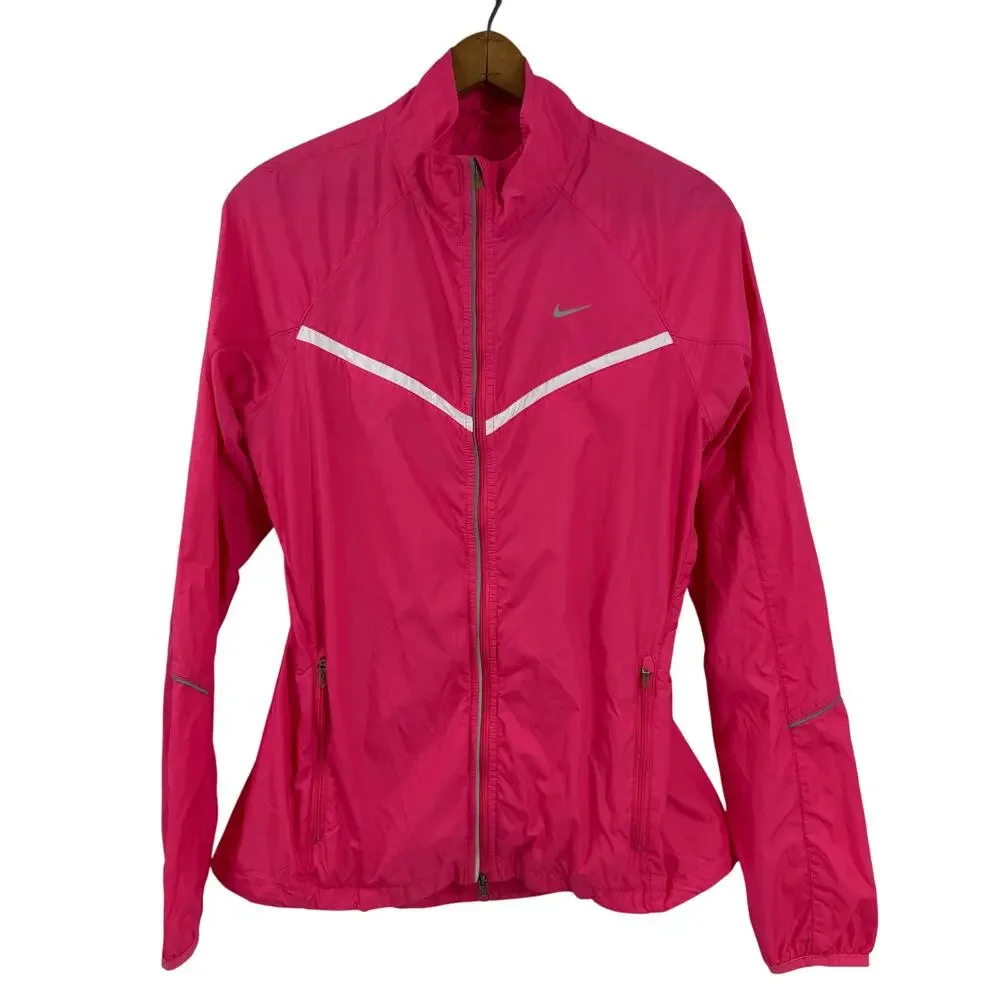 Nike Windbreaker Jacket Womens M Neon Pink Full Zip Vented Lightweight Running - Picture 1 of 9